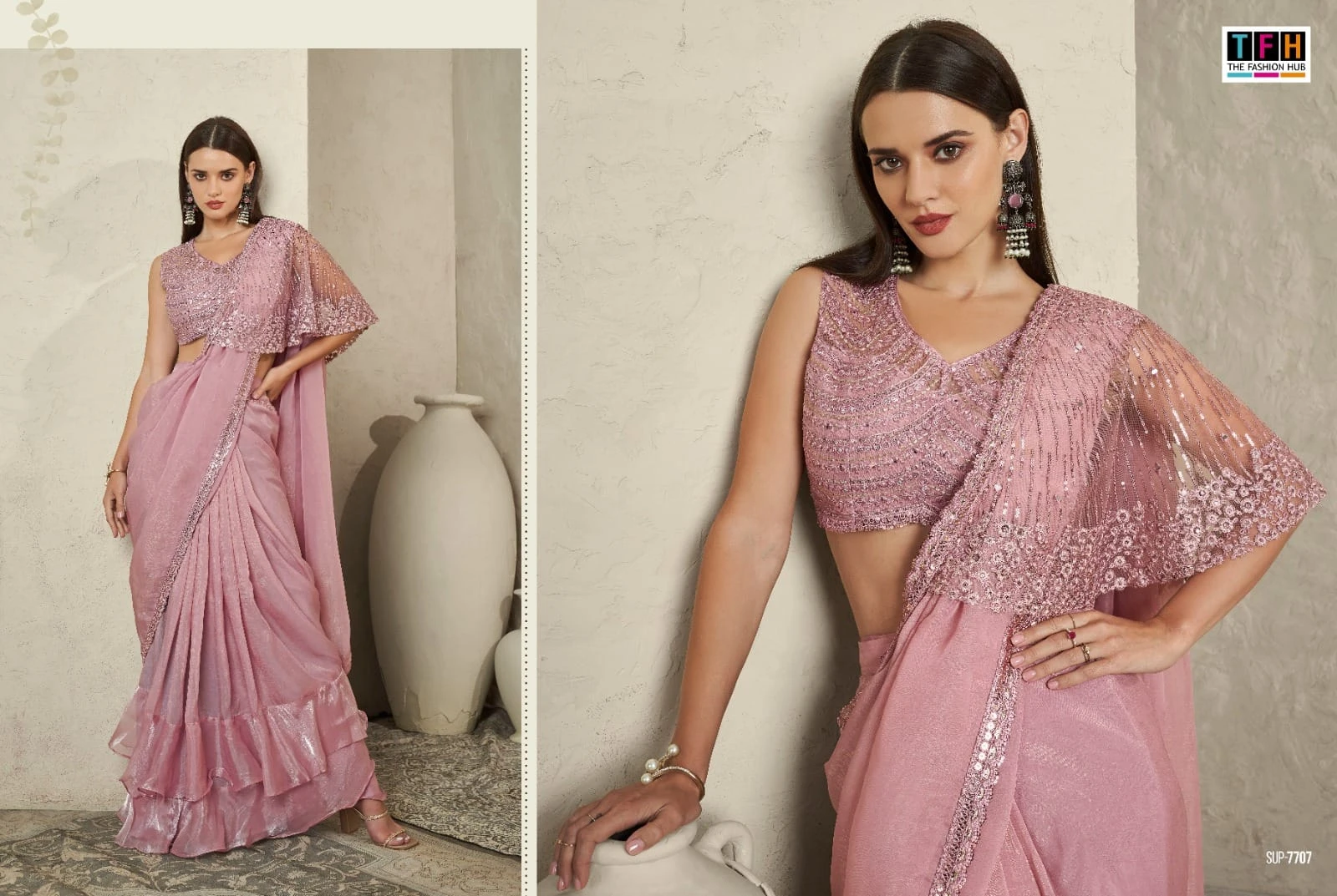 Tfh Super Star Vol 2 Imported Sartin Silk Wholesale Fancy Saree Catalog — Wholesale Sarees, MPA wholesale from Surat - Gallery Image 5